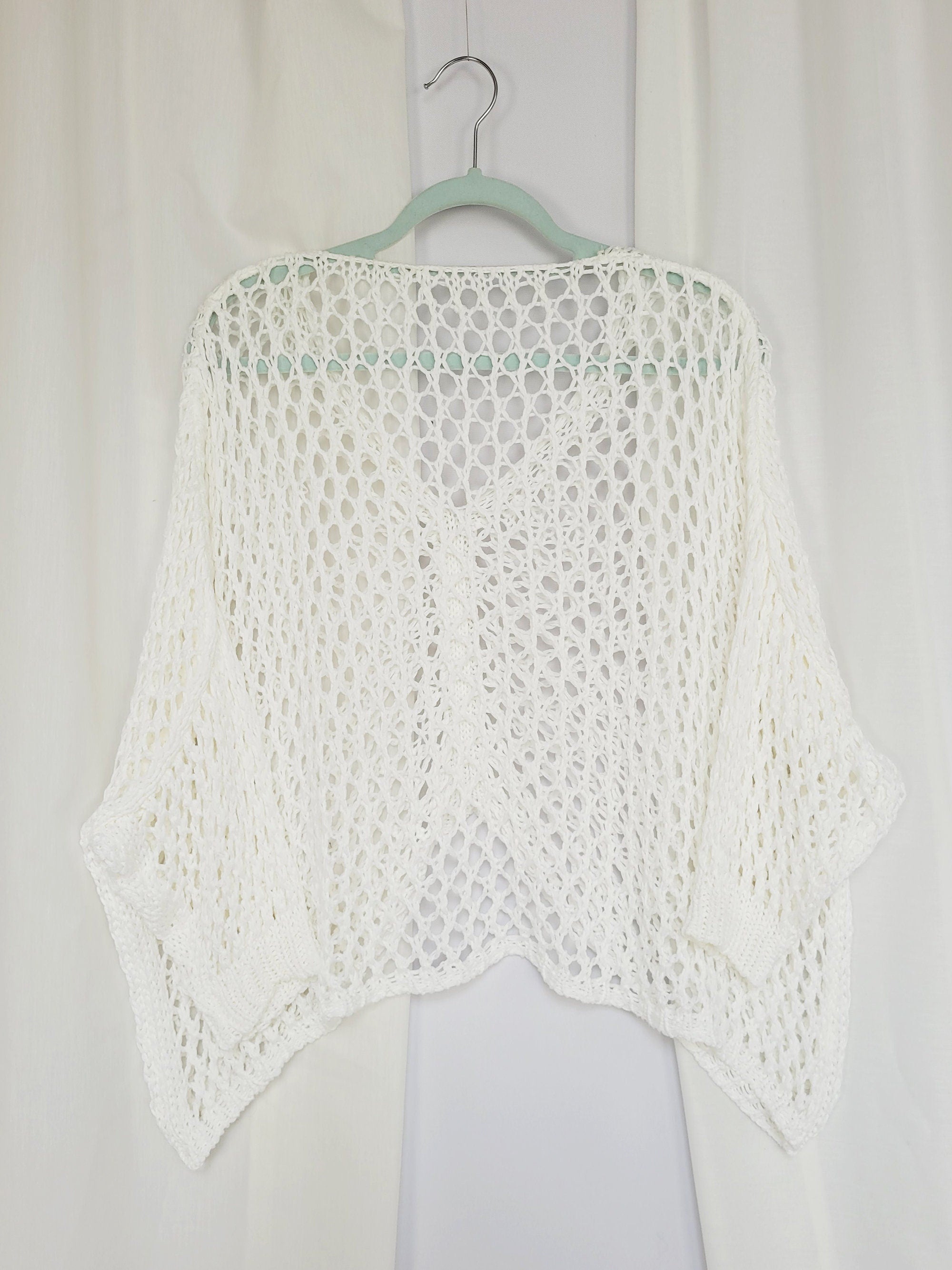 90s handmade white sheer knitted minimalist oversized top