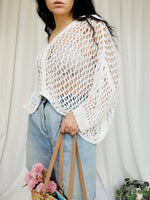 Load image into Gallery viewer, 90s handmade white sheer knitted minimalist oversized top
