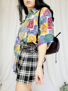 Vintage 90s colorful floral abstract print oversized shirt