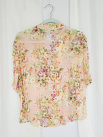 Load image into Gallery viewer, 90s retro sheer colorful pink floral short sleeve blouse top
