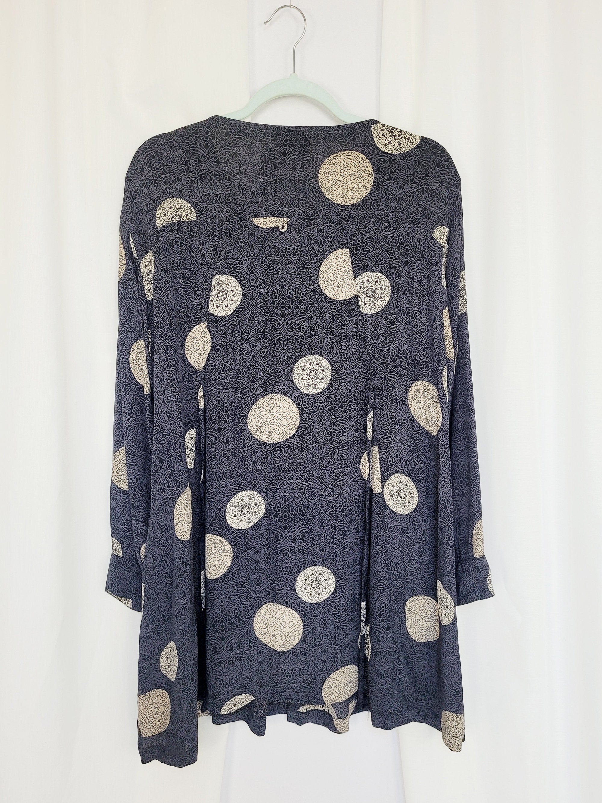 90s vintage grey abstract print long tunic blouse