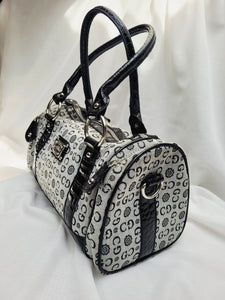 Retro Y2K black grey glossy Kitsch large shoulder handbag