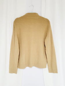 90s brown knit velveteen combo minimalist zip cardigan