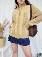 Load image into Gallery viewer, 90s brown knit velveteen combo minimalist zip cardigan
