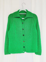 Load image into Gallery viewer, 80s handmade green minimalist cable knit button cardigan
