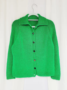 80s handmade green minimalist cable knit button cardigan