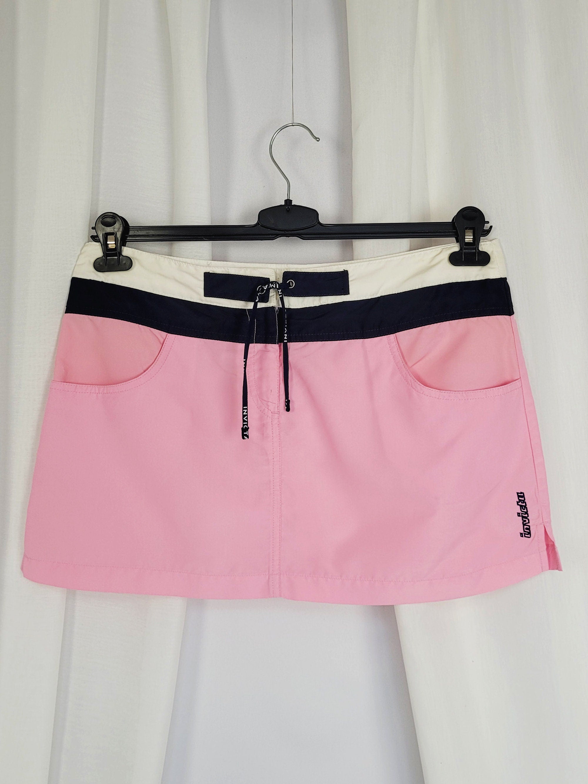 Vintage Y2K 00s pink striped minimalist sports mini skirt
