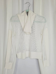 90s vintage white fishnet sheer zipped hooded jacket