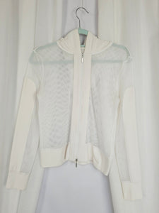 90s vintage white fishnet sheer zipped hooded jacket