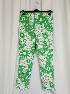 Y2K 00s white green floral medium waist chino pants