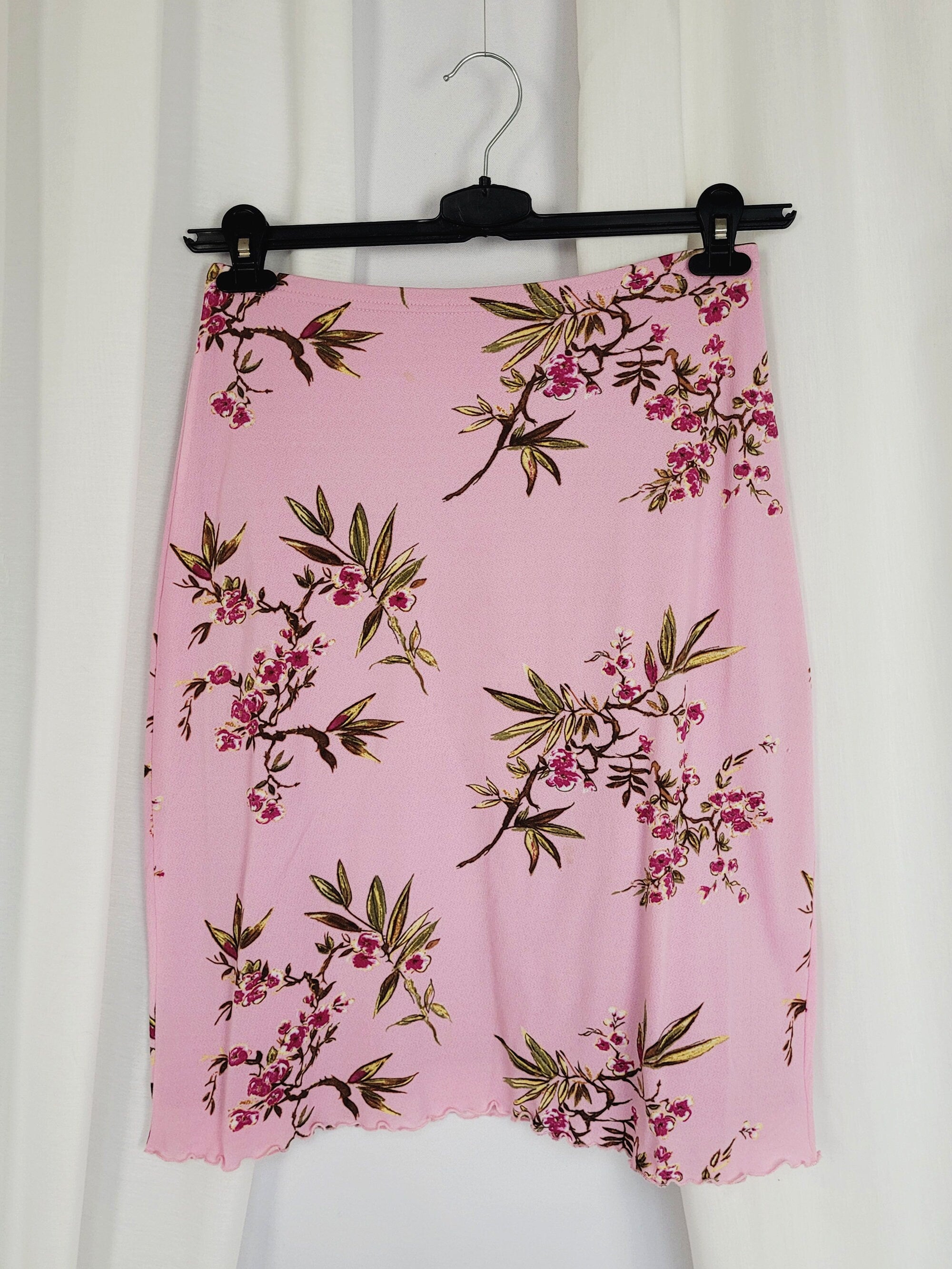 90s retro pink floral print midi summer minimalist skirt