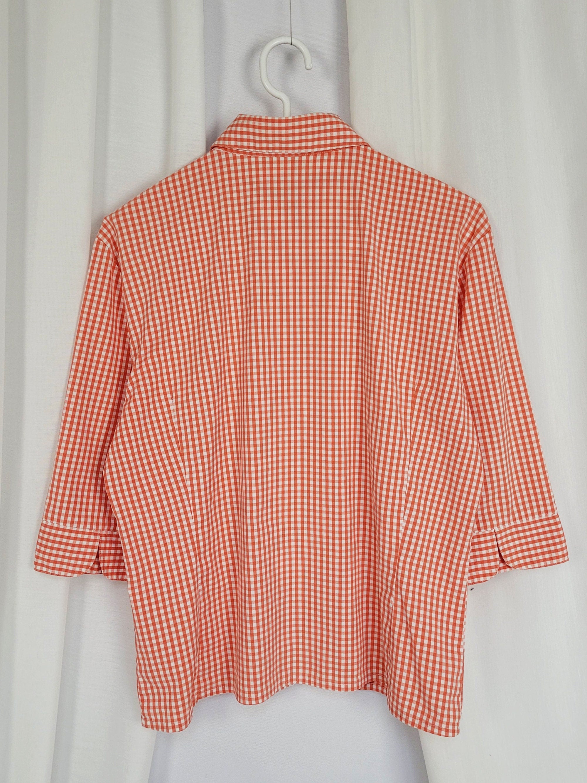 Retro Esprit 90s red minimalist checked 3/4 sleeve shirt blouse top