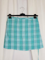 Load image into Gallery viewer, 90s blue tartan plaid minimalist wrap summer mini skirt
