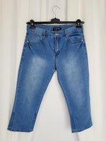 Load image into Gallery viewer, Vintage 90s blue minimalist denim stretch capris pants jeans
