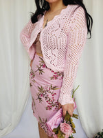 Load image into Gallery viewer, 90s retro cable knit see through pink one button cardigan
