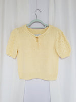 Load image into Gallery viewer, 90s minimalist handmade cable knitted pastel yellow top
