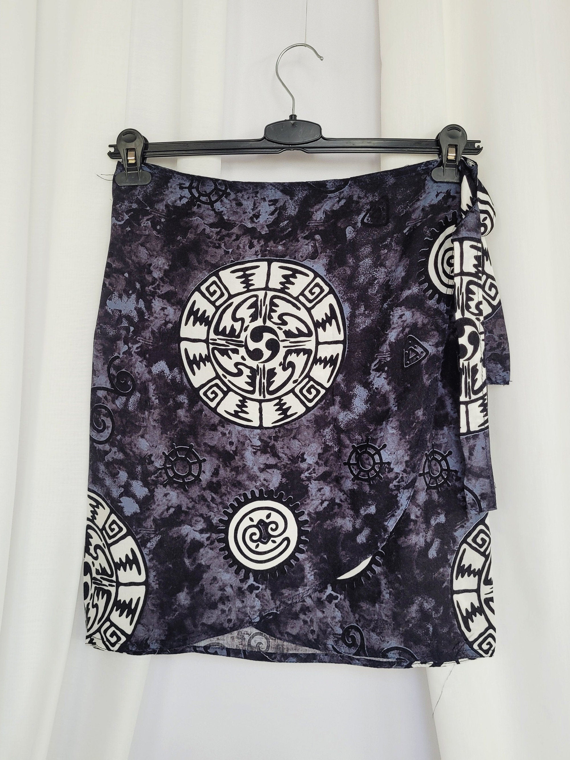 90s grey batik tribal minimalist wrap summer mini skirt