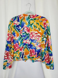 80s vintage colorful abstract print statement blazer jacket 100% silk