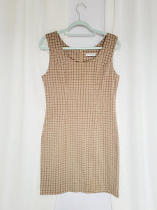 Y2K beige brown checked uniform minimalist mini dress