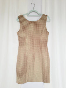 Y2K beige brown checked uniform minimalist mini dress