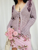 Load image into Gallery viewer, Vintage 90s lilac purple long tie up cardigan
