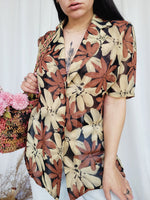 Load image into Gallery viewer, 90s retro sheer brown floral short sleeve long blouse top
