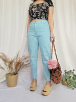 Load image into Gallery viewer, 90s retro blue checked straight high waist casual pants
