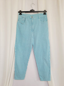 90s retro blue checked straight high waist casual pants