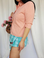 Load image into Gallery viewer, Retro Esprit 90s red minimalist checked 3/4 sleeve shirt blouse top
