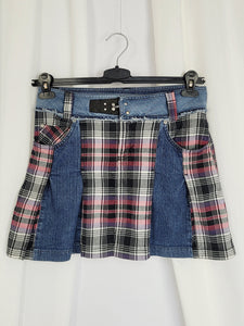 Vintage 90s checked denim pleated grunge mini skirt