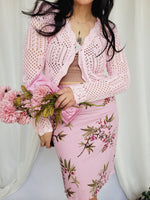 Load image into Gallery viewer, 90s retro cable knit see through pink one button cardigan

