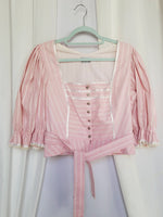Load image into Gallery viewer, 90s vintage pink stripes Milkmaid puff sleeve blouse top
