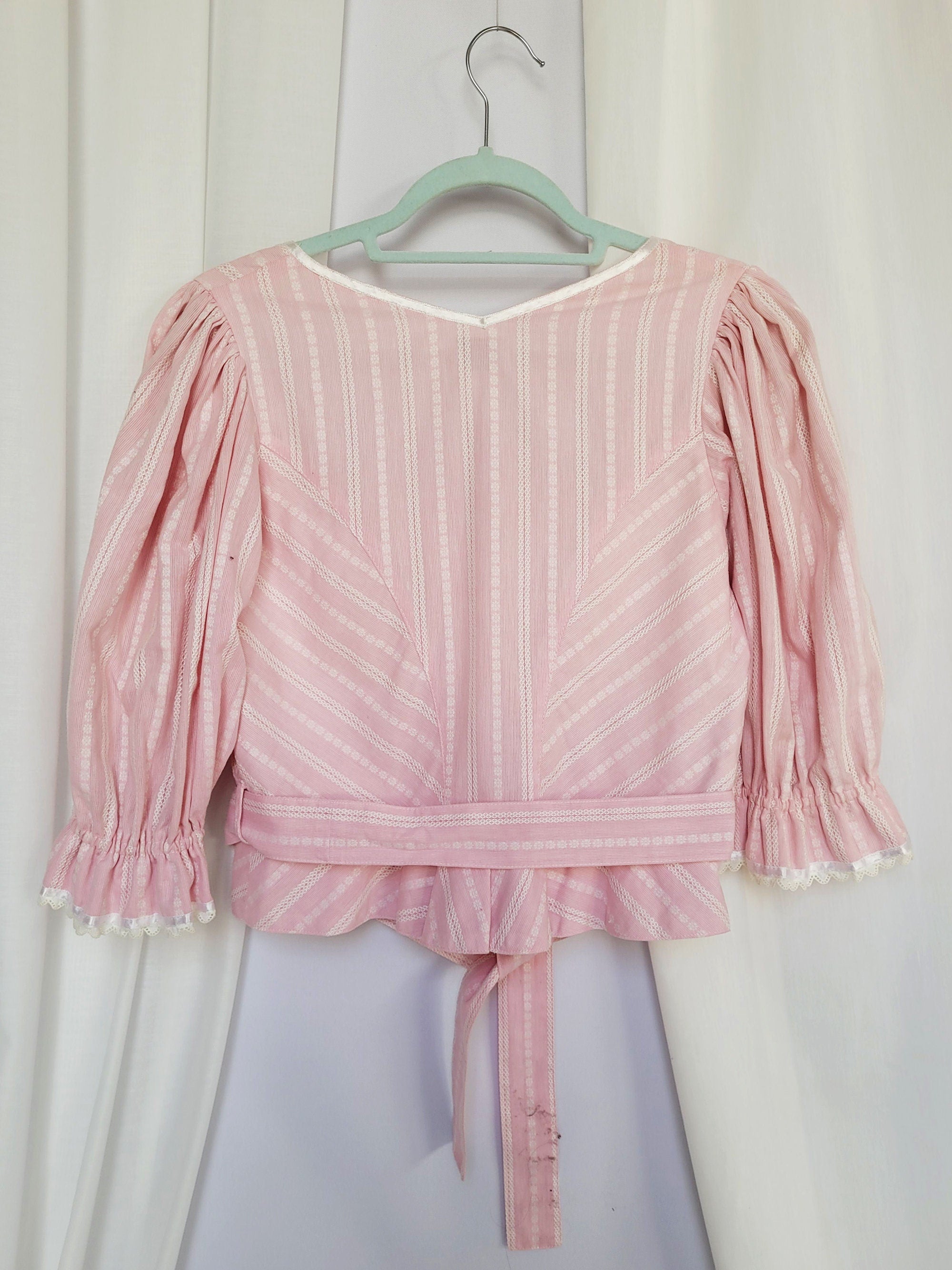90s vintage pink stripes Milkmaid puff sleeve blouse top