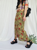 Load image into Gallery viewer, 90s retro green floral print maxi summer cargo skirt

