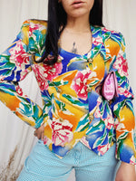 Load image into Gallery viewer, 80s vintage colorful abstract print statement blazer jacket 100% silk

