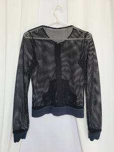 90s vintage black fishnet sheer zipped sweater jacket