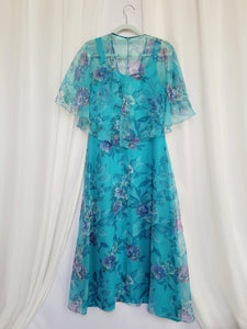 Retro 90s blue floral occasional maxi dress