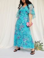 Load image into Gallery viewer, Retro 90s blue floral occasional maxi dress
