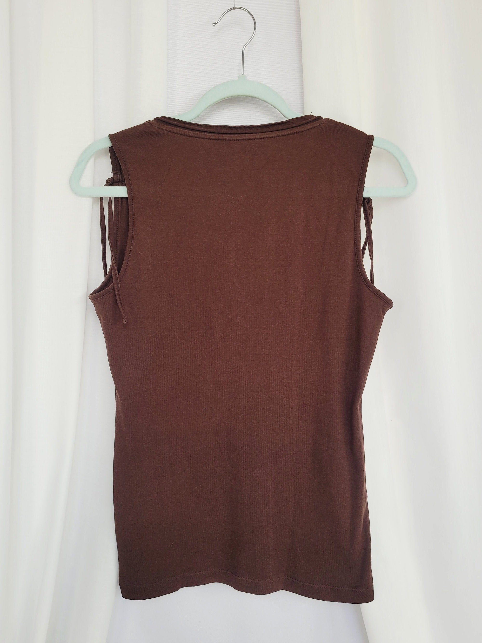 Y2K 00s Esprit brown minimalist sequin cotton tank tee top