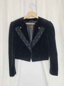 90s retro black velveteen embroidered collar blazer jacket