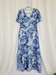 Retro 90s blue floral minimalist occasional maxi dress