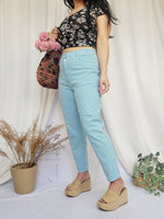 Load image into Gallery viewer, 90s retro blue checked straight high waist casual pants
