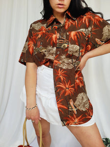 Vintage 90s brown palms print oversize menswear shirt