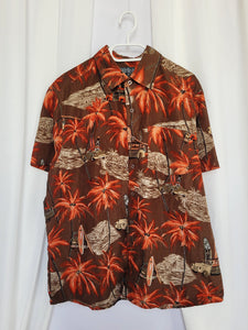 Vintage 90s brown palms print oversize menswear shirt