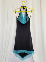 Load image into Gallery viewer, Y2K 00s retro black beaded mini asymmetric slip halter dress
