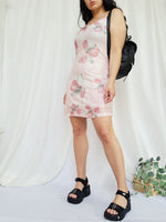 Load image into Gallery viewer, Y2K 00s retro pastel pink floral minimalist mini slip dress
