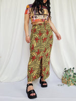 Load image into Gallery viewer, 90s retro green floral print maxi summer cargo skirt
