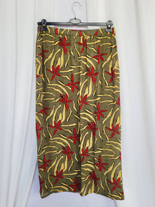 90s retro green floral print maxi summer cargo skirt