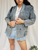Load image into Gallery viewer, 90s blue denim jeans reworked oversized blazer jacket
