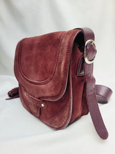 Vintage 90s maroon suede messenger shoulder bag